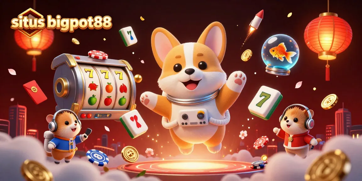 Engage in fun at situs bigpot88, featuring a cartoon astronaut corgi in a vibrant space casino.