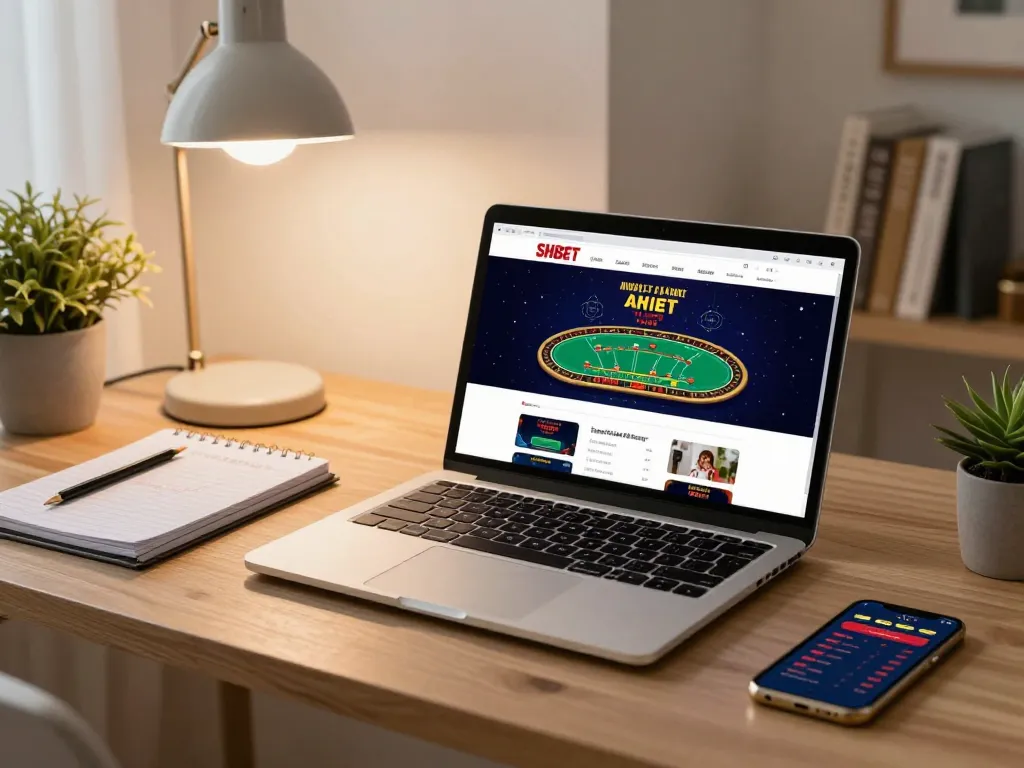Engaging online gaming session with SHBET interface displayed on a brightly lit laptop