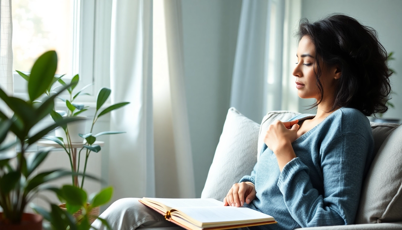 Expressive individual capturing thoughts on depression symptoms in a serene, cozy setting.