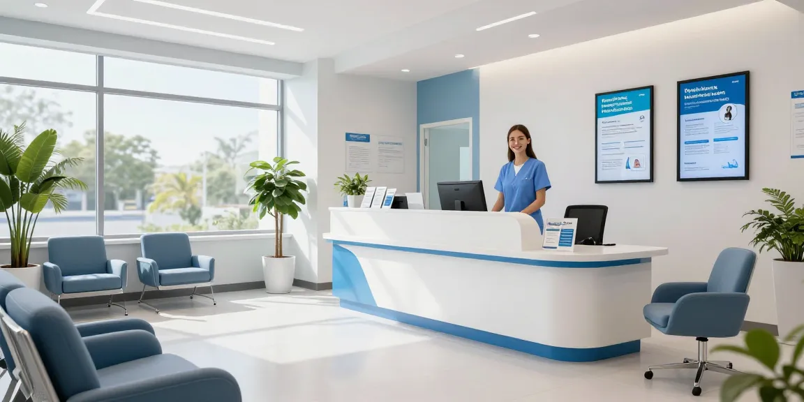 Freelancer health insurance information at a welcoming health clinic.