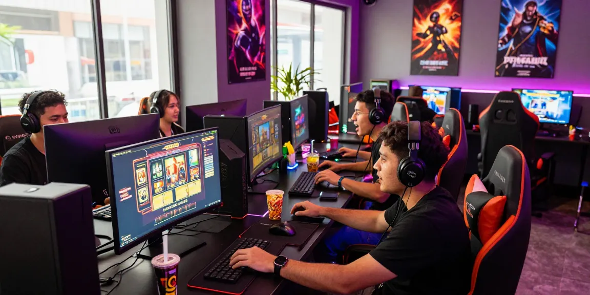 Players enjoying garuda303 slot games in a lively gaming lounge.