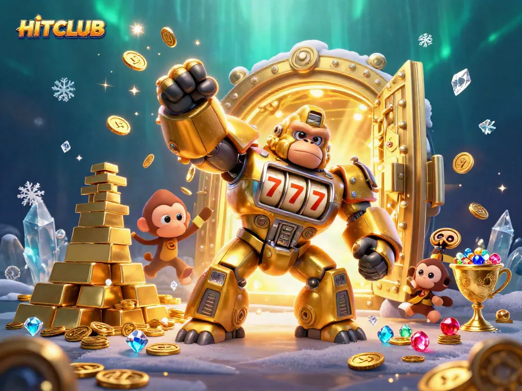 Experience thrilling wins at HITCLUB with dynamic symbols featuring golden gorilla mechs and exploding coins.