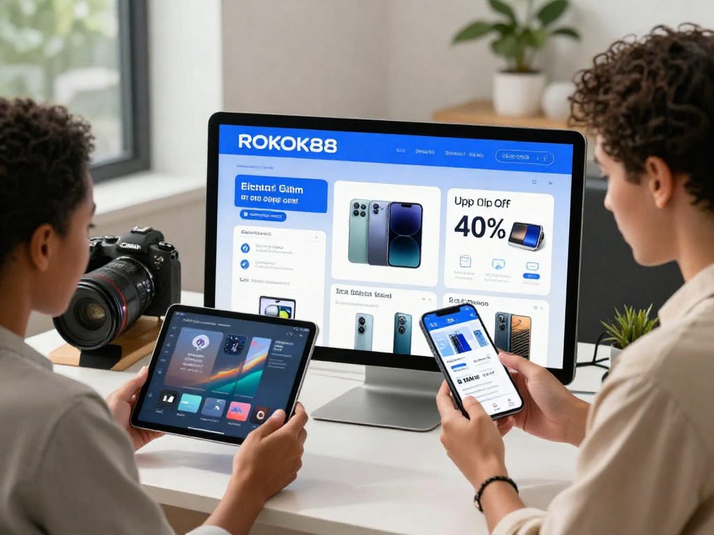 Diverse buyers using ROKOK88 app to explore electronics and gadgets.