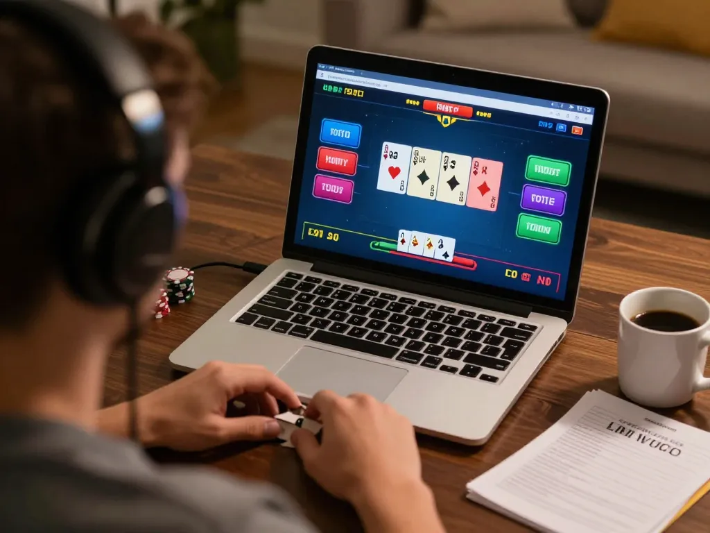 Player enjoys a thrilling online poker session at home with c168 strategy notes and coffee.