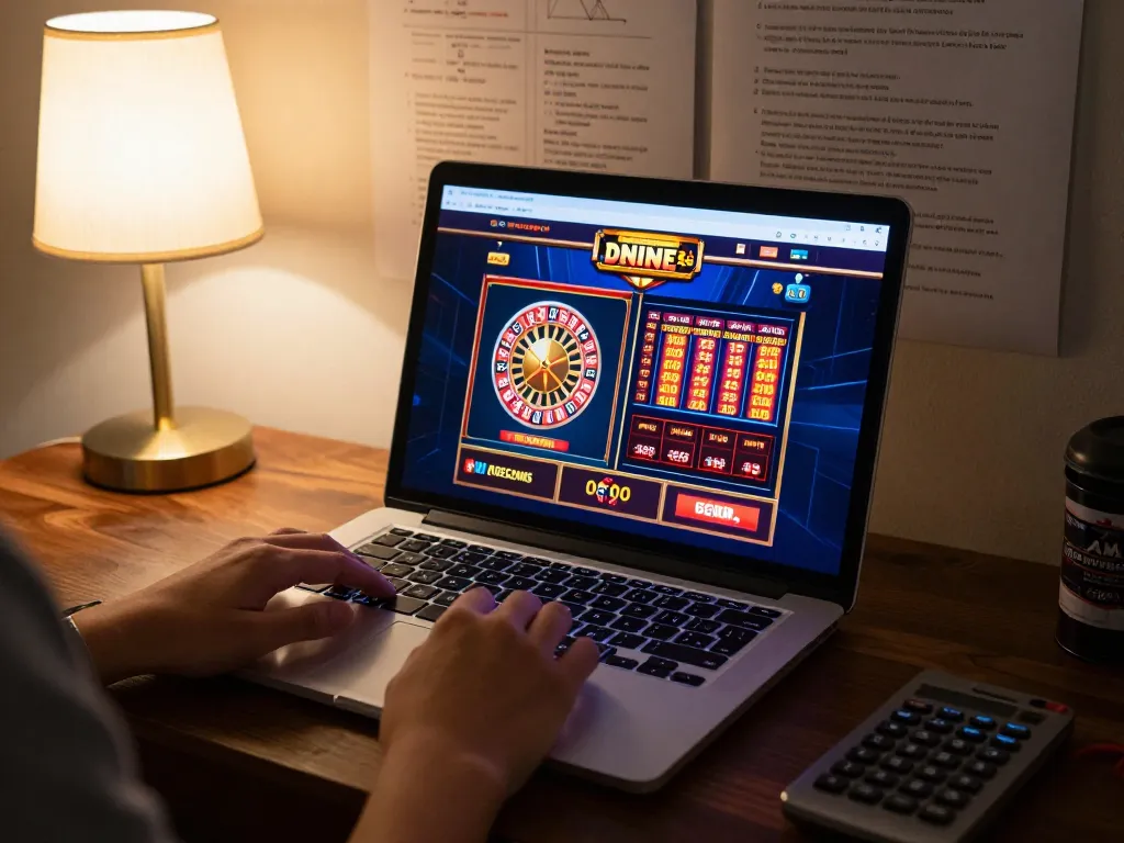 Player engaging with SC88 online casino on laptop, showcasing exciting gambling interface and cozy atmosphere