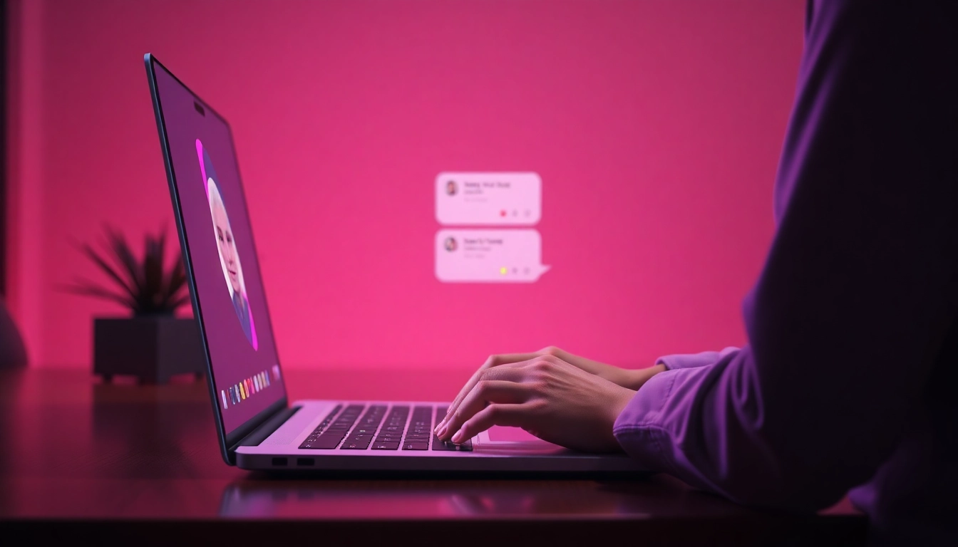 Engaging in a flirty conversation with a sex chat AI on a modern laptop.