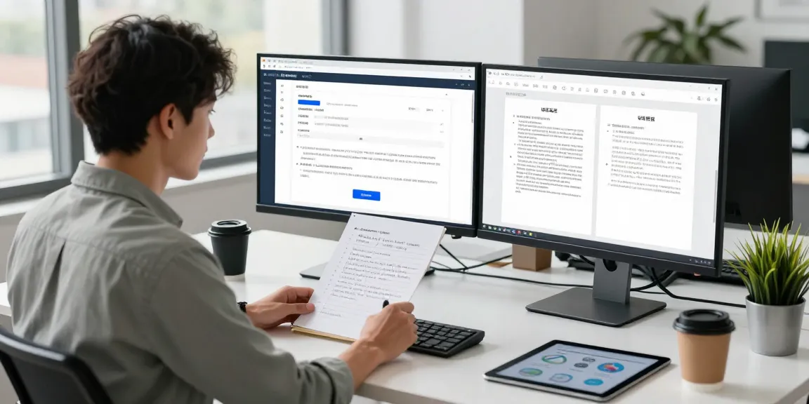 Detect fake PDF using advanced AI technology, professional analyzing documents at a sleek desk.