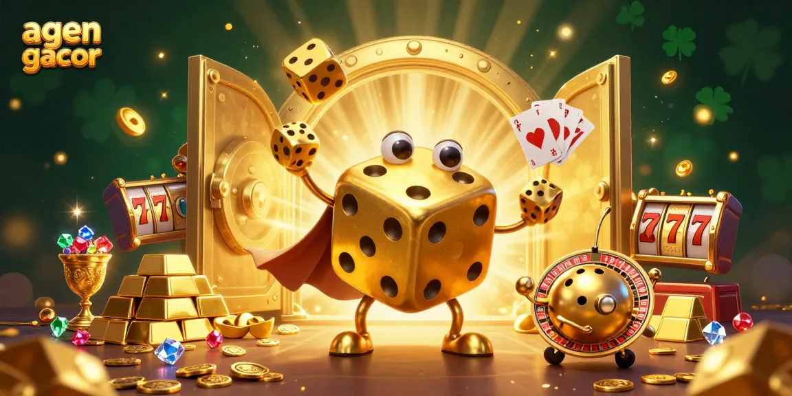 Experience high stakes in a vibrant agen gacor casino scene, showcasing golden dice and rich treasures.