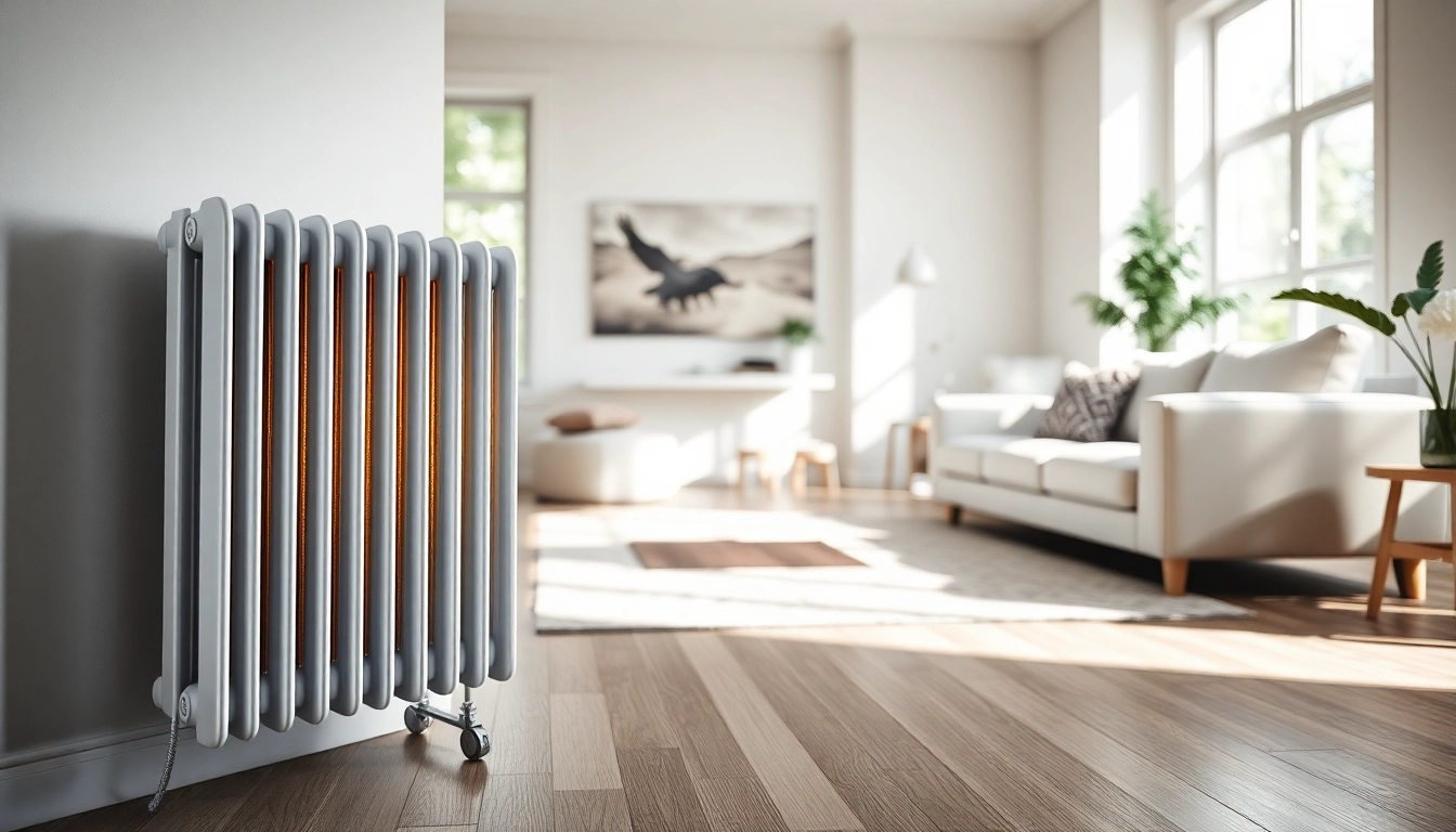 Heizkörper in modernem Wohnzimmer mit eleganto Design und natürlichem Licht.