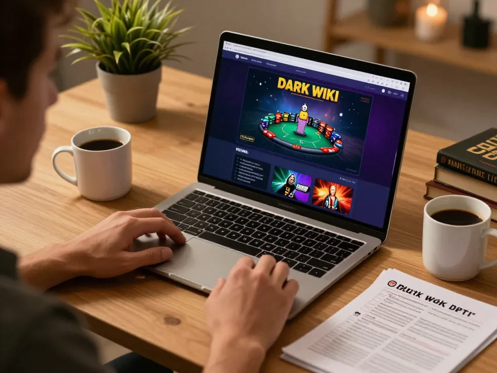 Engaged player exploring the hidden wiki dark web poker game on a sleek laptop while preparing with strategy notes