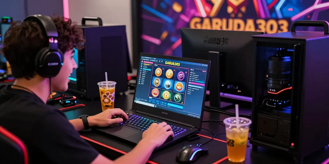 Engaged player enjoying GARUDA303 slot gaming experience with vibrant setup and dynamic lighting.