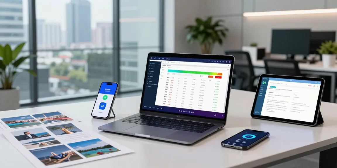 Professional using a free ai image detector in a modern office with analysis results on the screen.