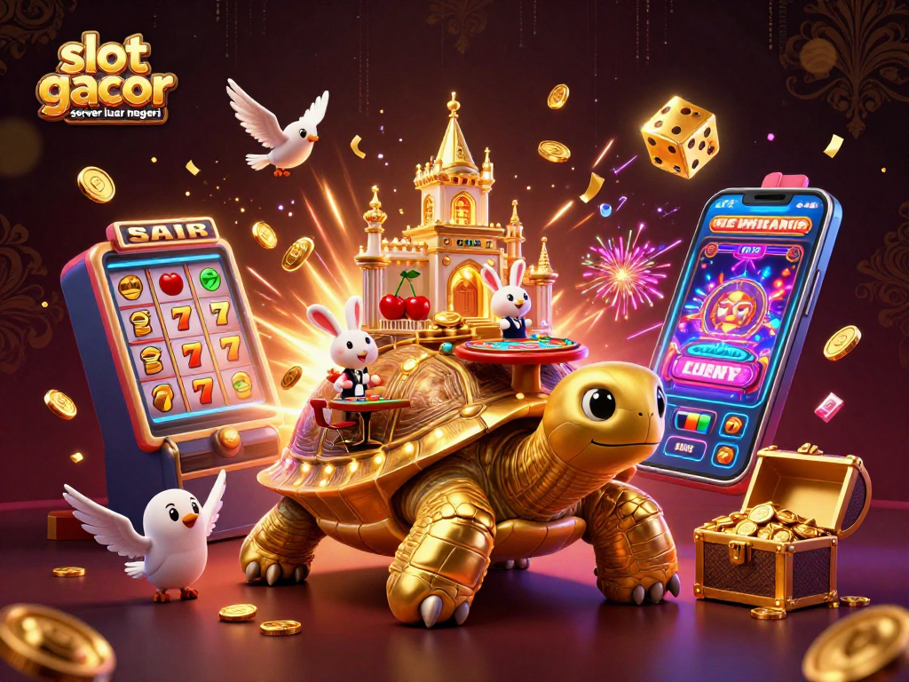 Engage with slot gacor server luar negeri for vibrant casino fun featuring a golden tortoise and exciting game elements.