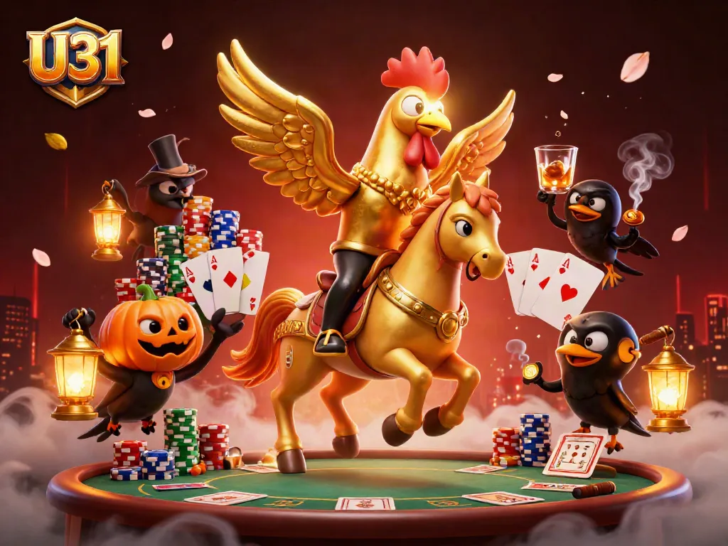 U31 captivates players in a golden casino atmosphere filled with poker elements and vibrant lighting.