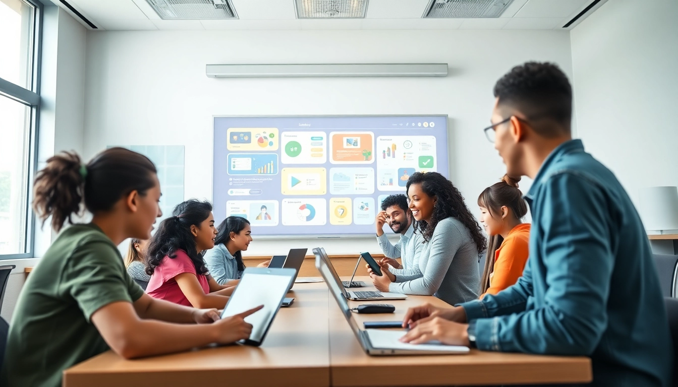 Latest education tools in a vibrant classroom setting, showcasing student engagement and technology.