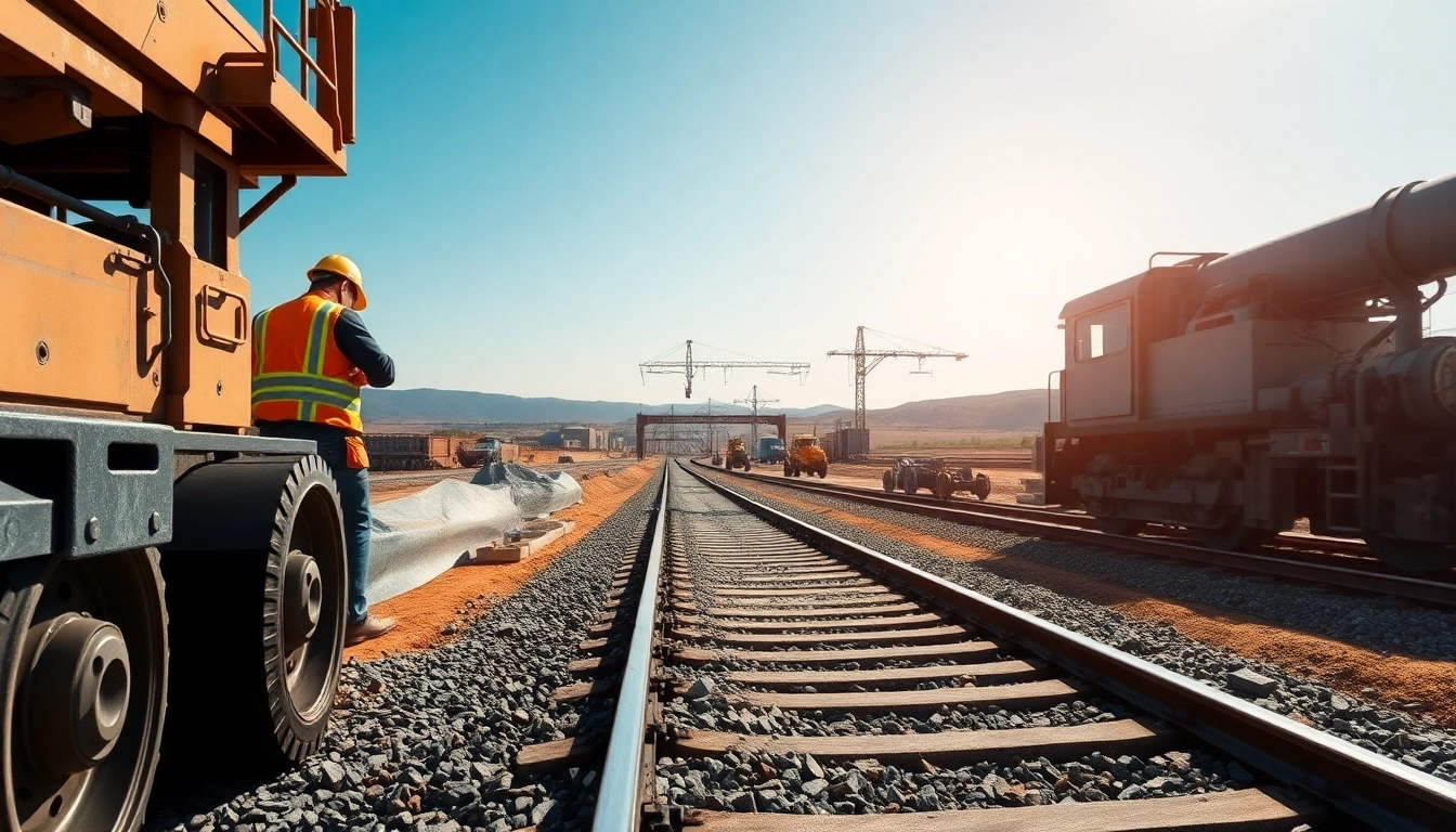 Workers efficiently constructing ows rail tracks at a busy railway site.