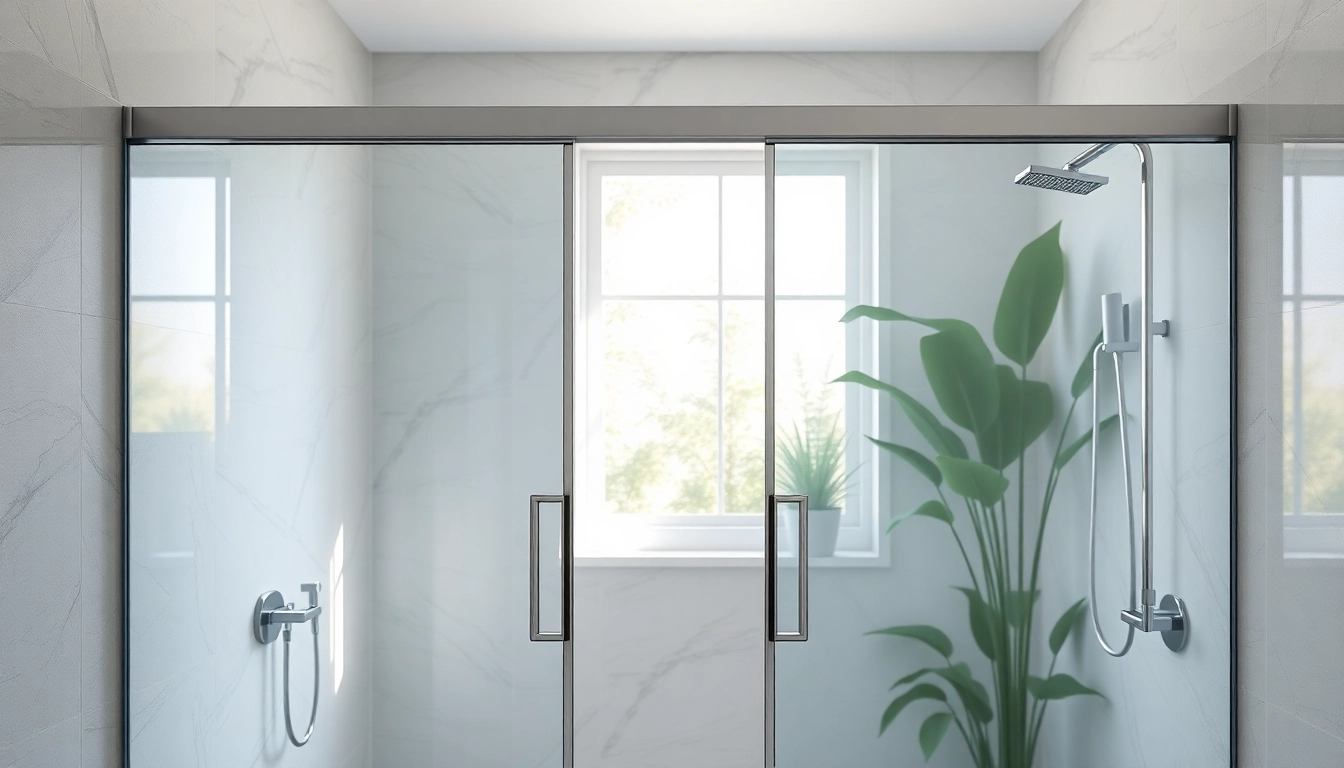 Elegant sliding shower doors enhancing a modern bathroom's ambiance with clear glass and chrome.