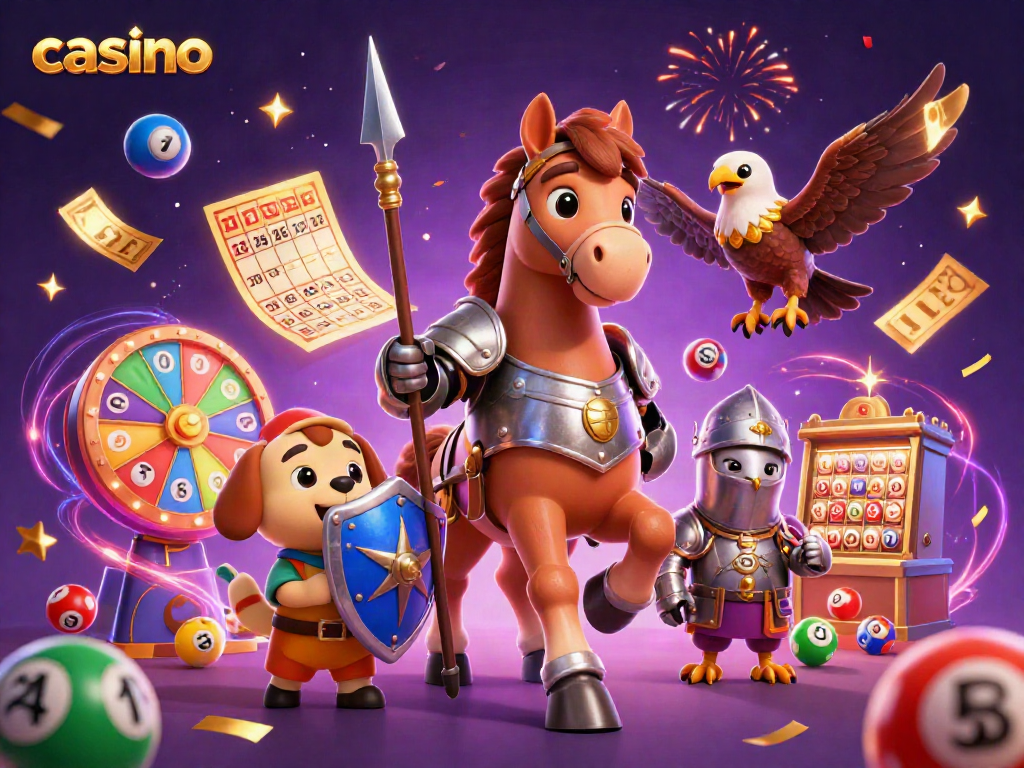 Experience thrilling casino games as the knight battles amidst lottery fun and excitement.