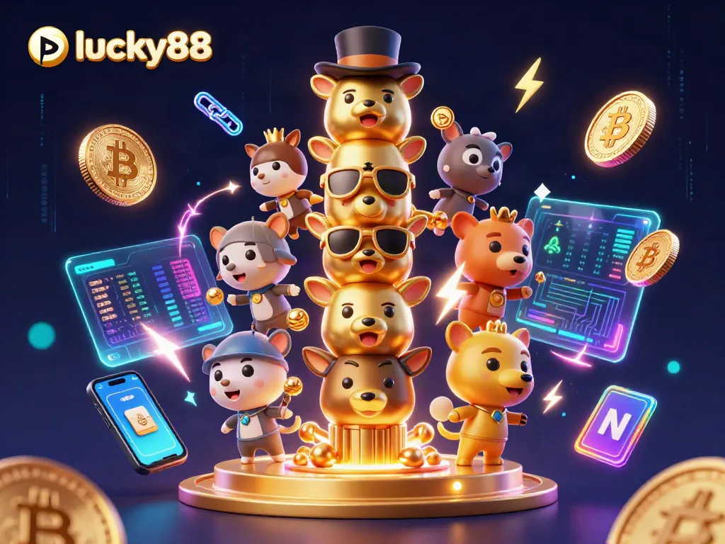Experience thrilling wins at lucky88 with a vibrant 3D casino-themed illustration showcasing dynamic gameplay