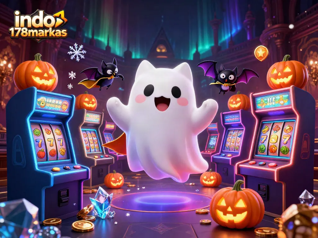 Engage with the spooky world of indo178markas as playful characters fill a haunted casino.
