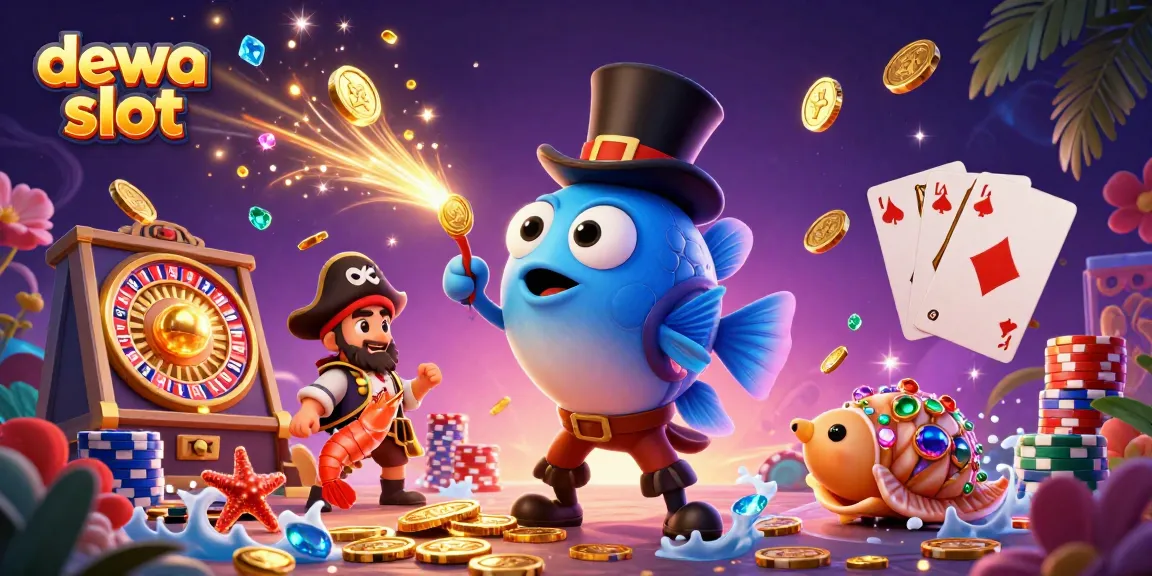Mendaratkan jackpot dengan dewa slot, sambil dikelilingi oleh koin emas dan batu permata yang berkilau.