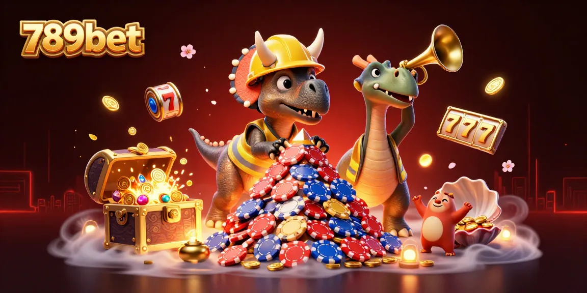 Engage in thrilling fun with 789bet through a lively casino-themed illustration featuring vibrant characters.