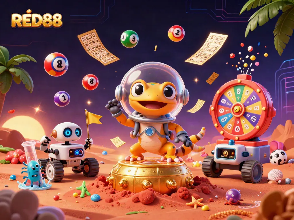 Experience the thrill of winning with RED88 in this vibrant casino-themed 3D illustration.