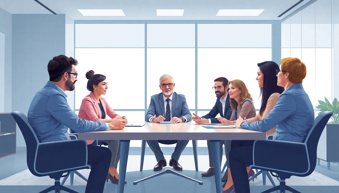 Mediation session with diverse individuals collaborating to resolve disputes.