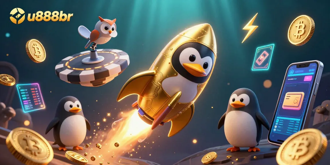Bet big with u888br in this vibrant casino-themed space adventure featuring a golden penguin.