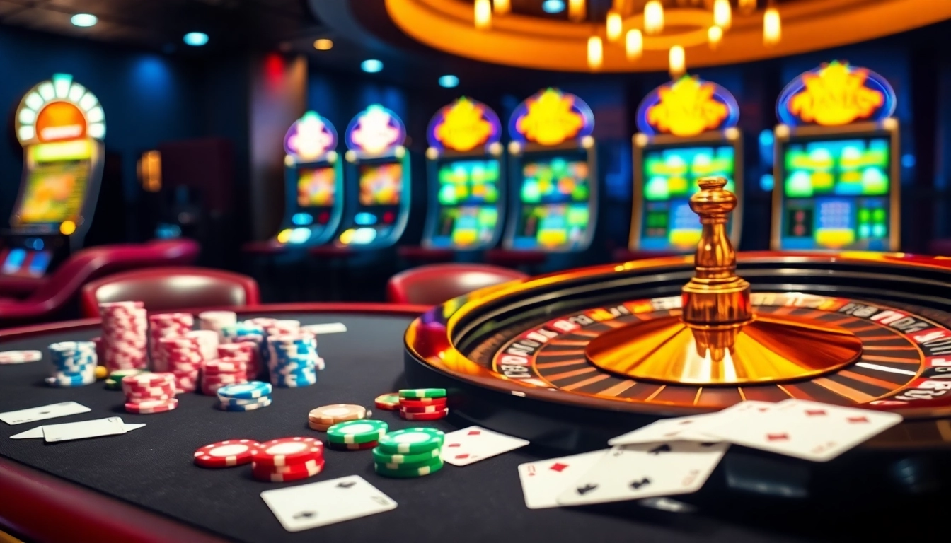 Action engageante à la roulette au meilleurs casino en ligne, mise en valeur avec des jetons colorés et une élégante table de poker.