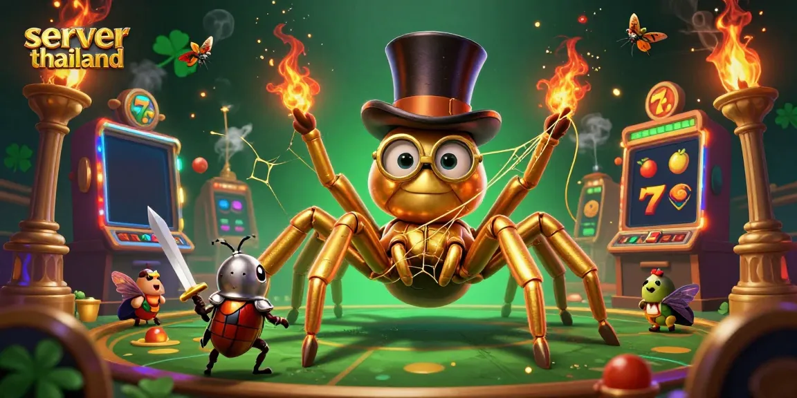 Experience thrilling action with server thailand in a casino scene featuring a giant tarantula weaving golden webs.