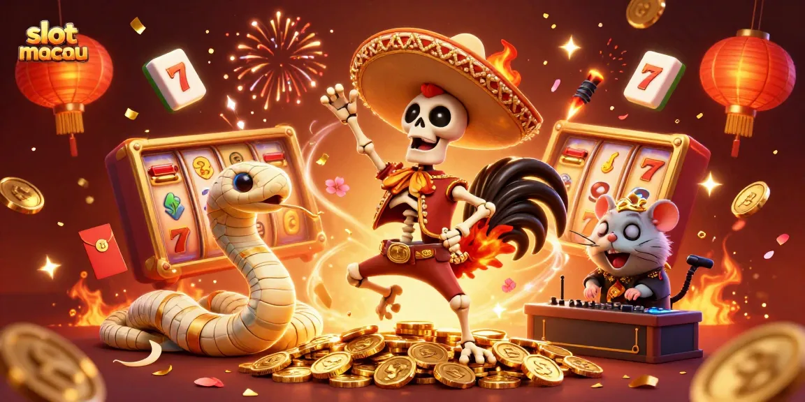Experience thrilling slot macau action with vibrant characters and dynamic elements in this festive scene.