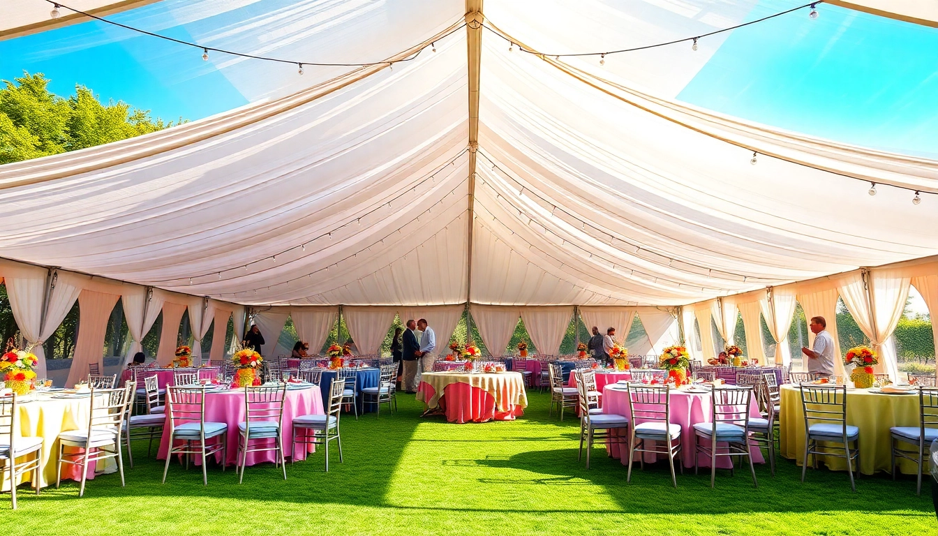 Party Tent Rentals transformed into an inviting outdoor celebration with elegant decor and vibrant atmosphere.