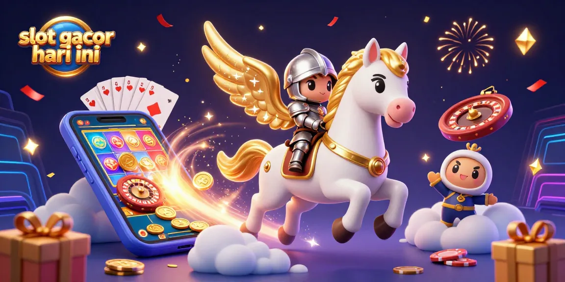 Engage with slot gacor hari ini through a vibrant 3D illustration showcasing a knight and celestial horse in action.