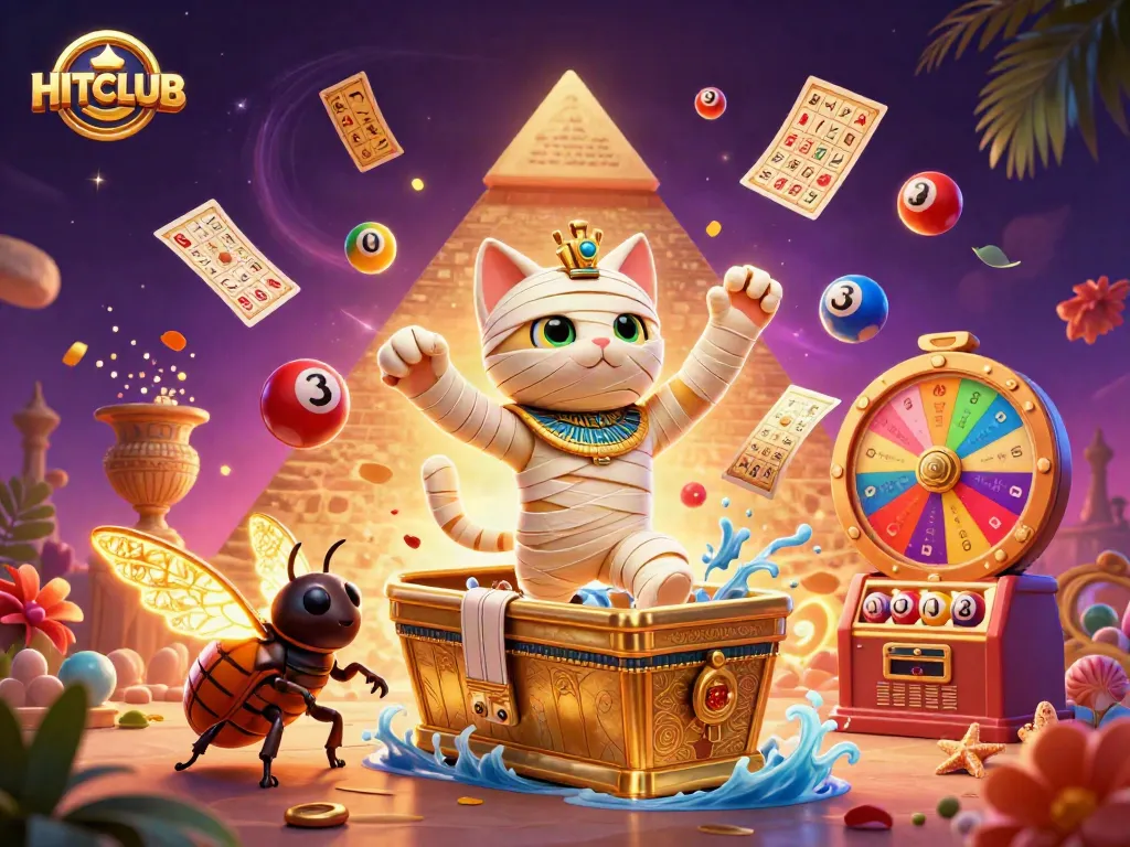 Play exciting games at HITCLUB with a vibrant scene filled with dynamic gaming elements.