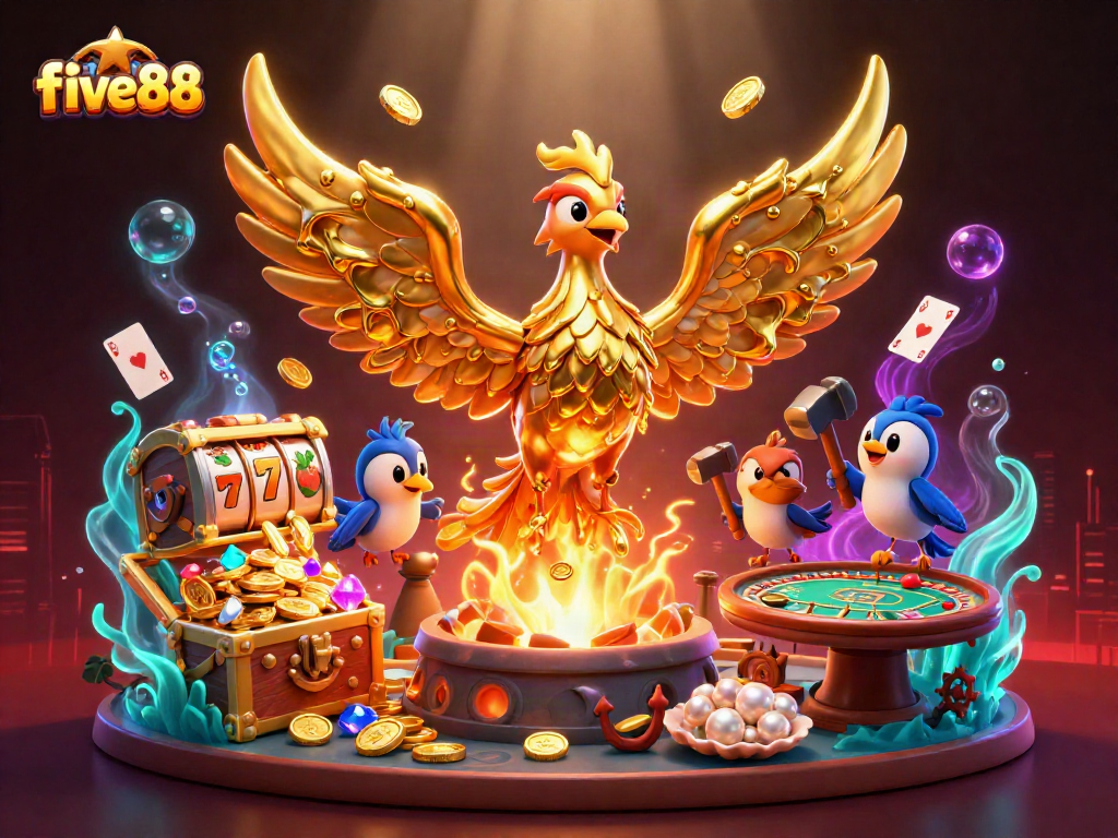 Experience thrilling gaming at five88 with a golden phoenix and dynamic casino elements.