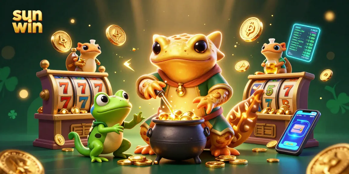Engage with sun win's thrilling slot games featuring a golden salamander and vibrant casino elements.