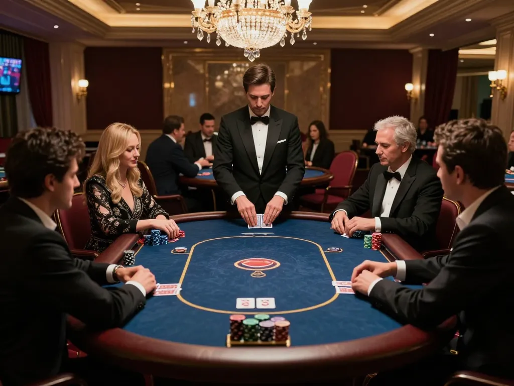 SC88 poker game in an upscale casino atmosphere featuring strategic players and elegant decor