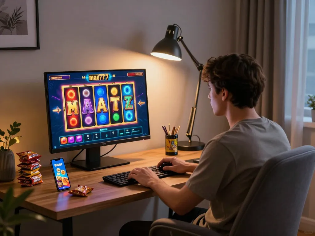 Pemain menggunakan aplikasi mau777 daftar di tablet yang stylish sambil menikmati permainan slot online.