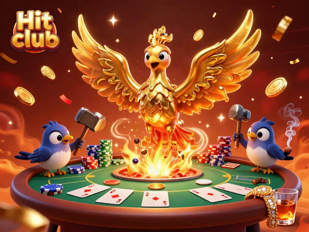 Experience the thrill at Hit club with vivid gaming elements and a majestic phoenix.
