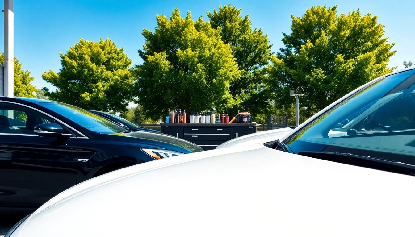 Experience premium auto detailing Cleveland TN services with expertly detailed cars showcased in a sunny, organized environment.
