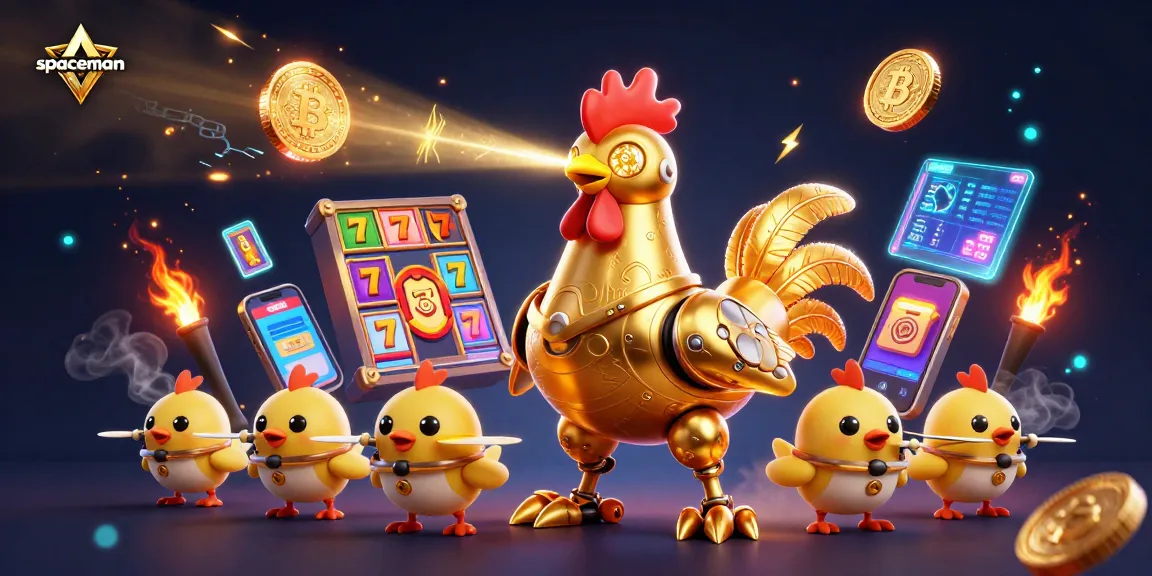 Spaceman character engaging gamblers with dynamic slot reels and blockchain elements.
