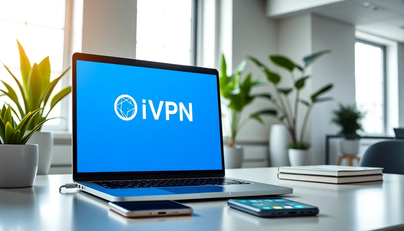 现代办公环境中，笔记本上显示的快连VPN界面。