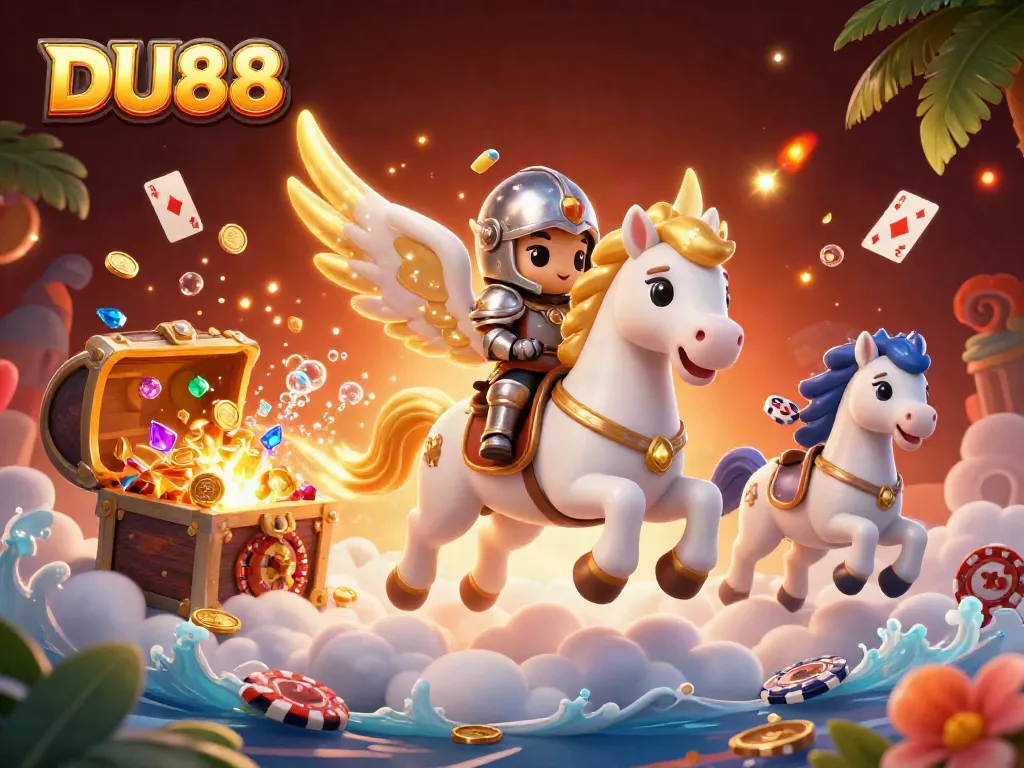 Dive into DU88 for thrilling casino gameplay, featuring a celestial horse and vibrant game elements.