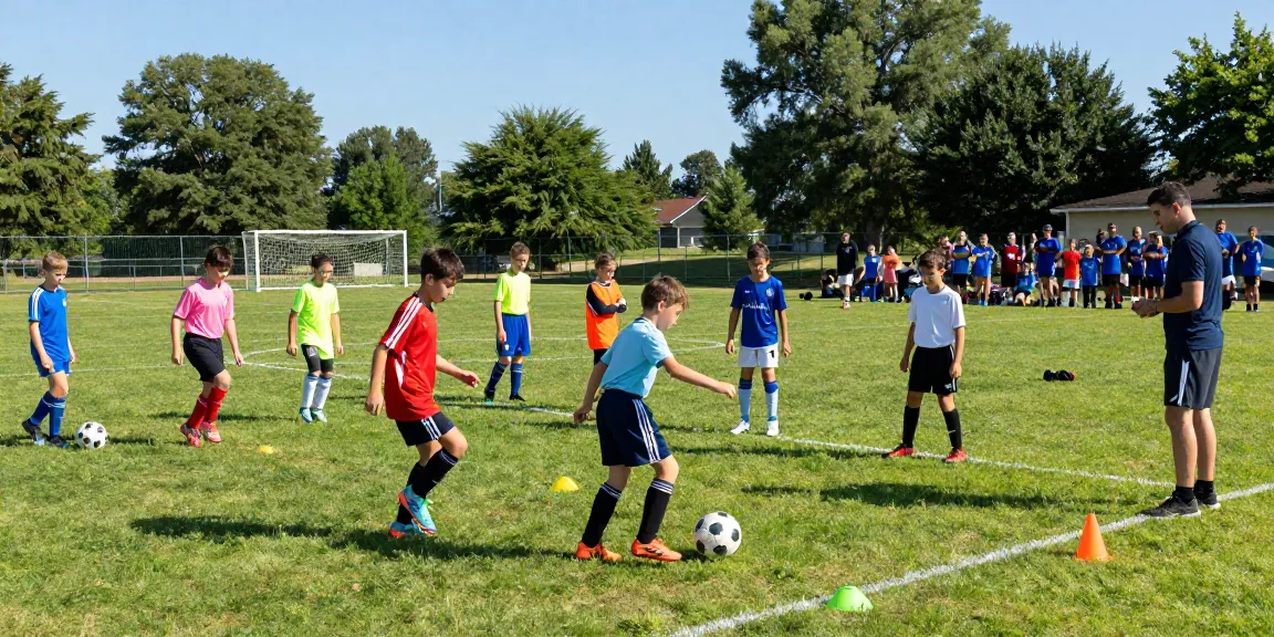 Youth soccer training at mequonsoccerclub.com showcasing diverse young players and vibrant energy.
