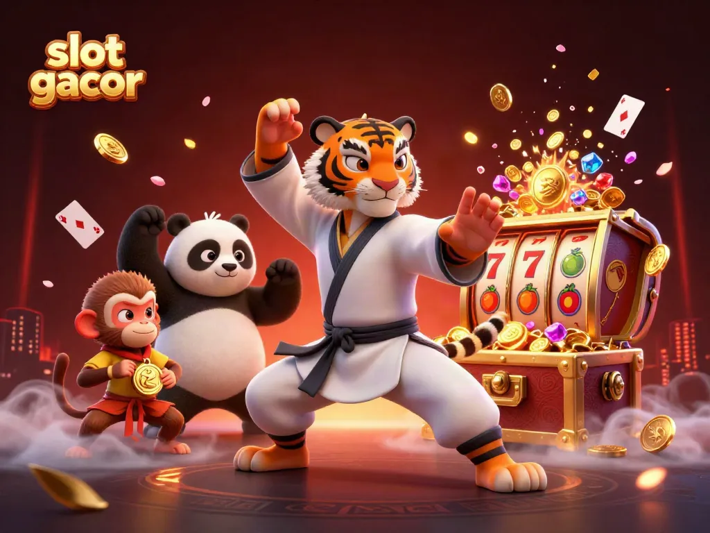 Slot gacor dengan slot machine dan karakter menarik, mencuri perhatian pemain judi.