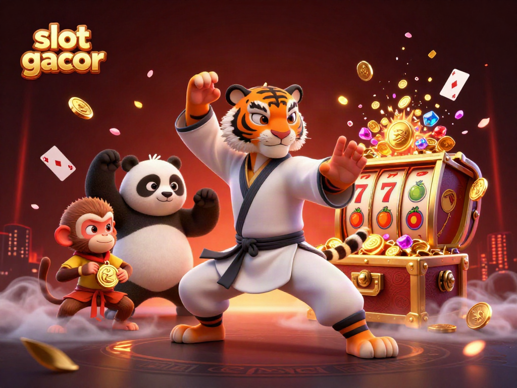 Slot gacor dengan slot machine dan karakter menarik, mencuri perhatian pemain judi.