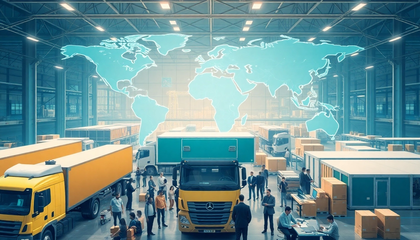 Showcase amazon company overview with a vibrant online marketplace scene highlighting logistics and technology.