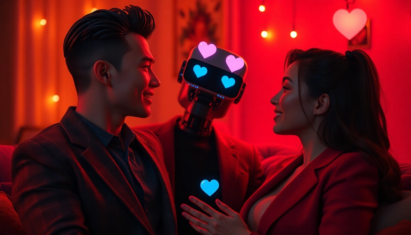 Two AI avatars engaged in a flirtatious conversation about sex ai in a cozy, romantic setting.
