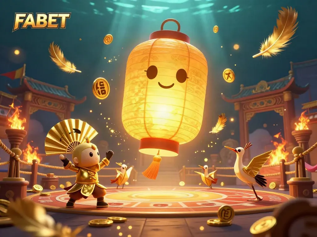 Experience FABET's immersive casino adventure with golden lantern spirits and dynamic game elements in action.